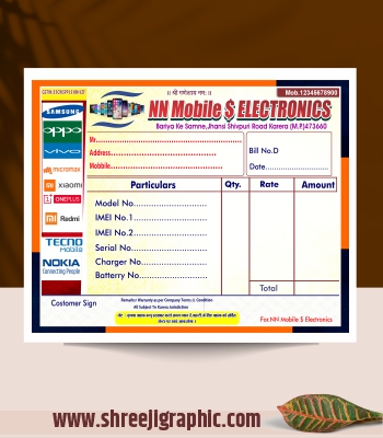 Mobile Shop Multicolor Bill Book Design CDR File