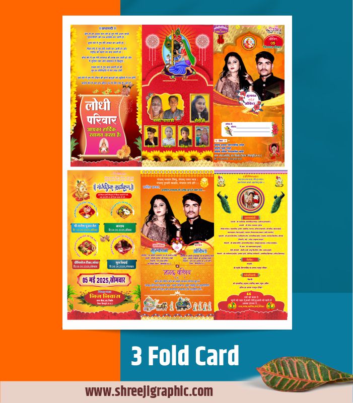 3 fole card Malticolour Wedding Invitation Template Design CDR File - Image 1